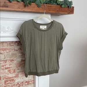 Anthropologie Cloth & Stone Olive Green Short Sleeve Top in XL